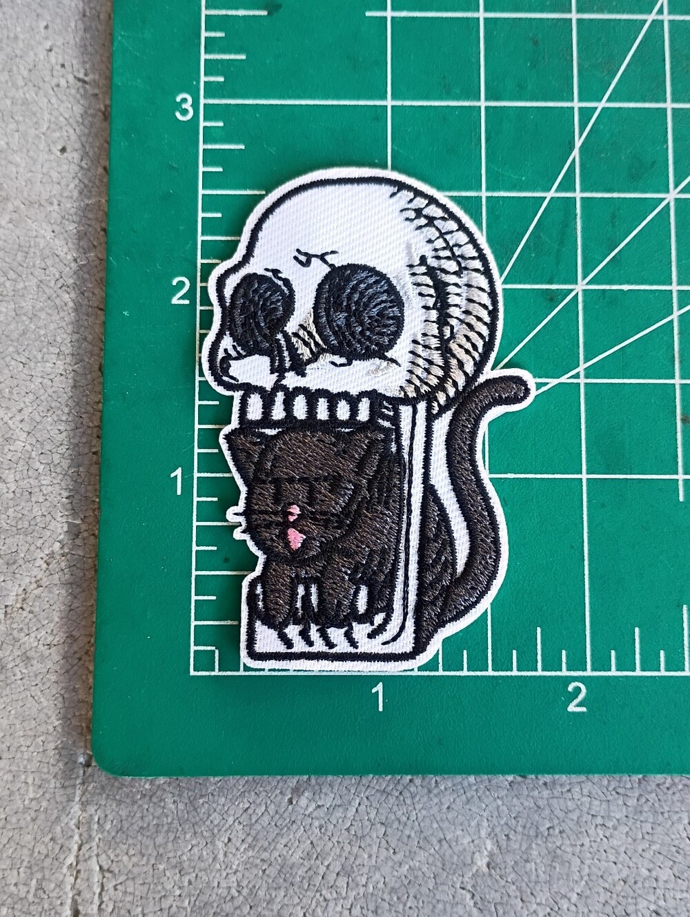 Cute Skeleton Hidie Hole Dark Grey Cat Embroidered Patch